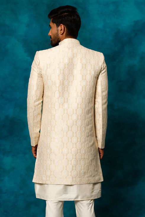 VASTRAMAY Men's Beige Imported Jacquard Indo Only Top