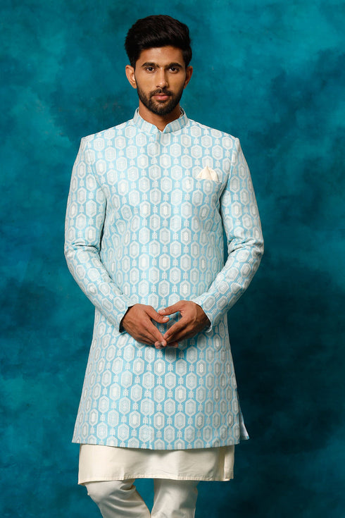 VASTRAMAY Men's Blue Imported Jacquard Indo Only Top