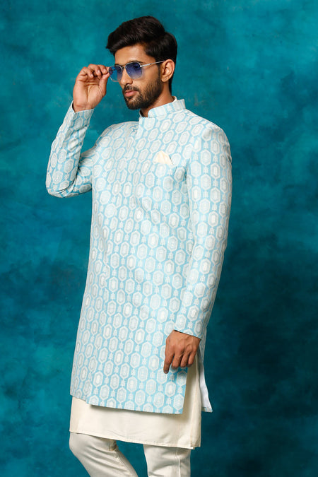 VASTRAMAY Men's Blue Imported Jacquard Indo Only Top