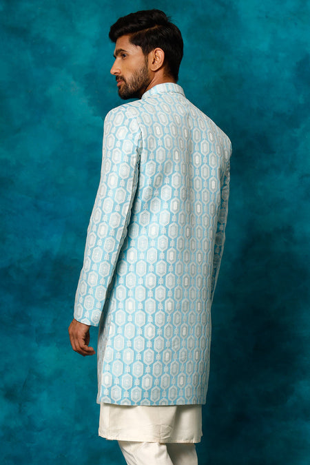 VASTRAMAY Men's Blue Imported Jacquard Indo Only Top