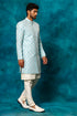 VASTRAMAY Men's Blue Imported Jacquard Indo With Kurta Pyjama Set