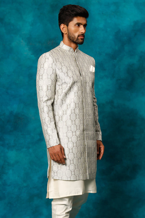 VASTRAMAY Men's Grey Imported Jacquard Indo Only Top
