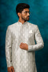 VASTRAMAY Men's Grey Imported Jacquard Indo With Kurta Pyjama Set