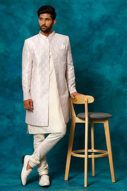 VASTRAMAY Men's Purple Imported Jacquard Indo With Kurta Pyjama Set