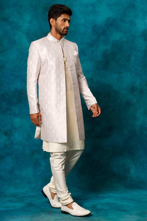 VASTRAMAY Men's Purple Imported Jacquard Indo With Kurta Pyjama Set