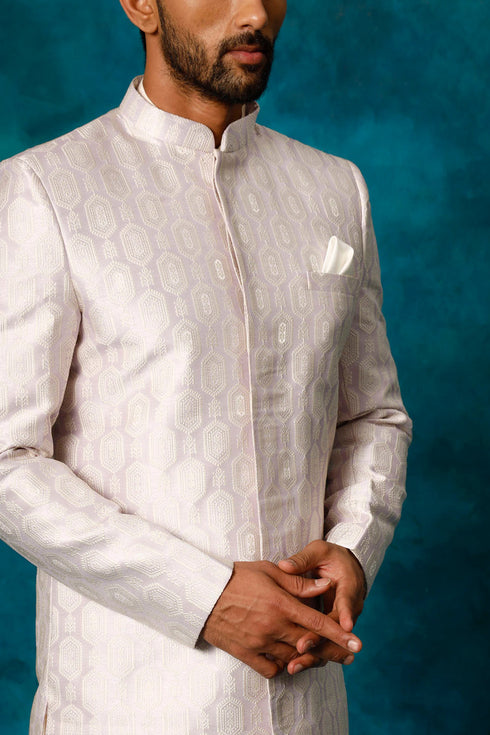 VASTRAMAY Men's Purple Imported Jacquard Indo With Kurta Pyjama Set