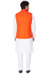 Vastramay Men's White Cotton Blend Kurta, Ethnic Jacket and Pyjama Set