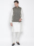 Vastramay Men's Black Silk Blend Jacket with Kurta Pyjama Set