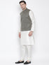 Vastramay Men's Black Silk Blend Jacket with Kurta Pyjama Set