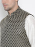 Vastramay Men's Black Silk Blend Jacket with Kurta Pyjama Set