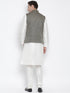 Vastramay Men's Black Silk Blend Jacket with Kurta Pyjama Set
