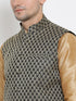 VASTRAMAY Men's Black Silk Blend Jacket With Curved Kurta Dhoti Set