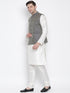 VASTRAMAY Men's Blue Silk Blend Jacket With Kurta Pyjama Set