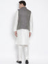 VASTRAMAY Men's Blue Silk Blend Jacket With Kurta Pyjama Set