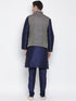 Vastramay Navy Blue and Gold Silk Blend Baap Beta Jacket Kurta Pyjama set