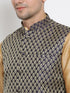 VASTRAMAY Men's Blue Silk Blend Jacket With Curved Kurta Dhoti Set
