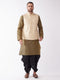 Vastramay Men's Cream Silk Blend Jacket With Kurta Dhoti Set