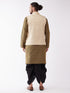 Vastramay Men's Cream Silk Blend Jacket With Kurta Dhoti Set