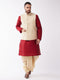 Vastramay Men's Maroon Silk Blend Jacket With Kurta Dhoti Set