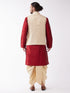 Vastramay Men's Maroon Silk Blend Jacket With Kurta Dhoti Set