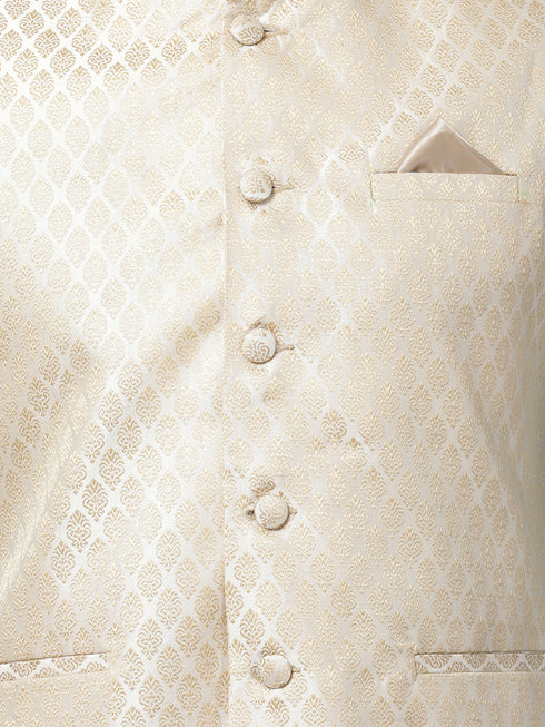 VM By VASTRAMAY Men's Cream Silk Blend Jacket With Kurta Pyjama Set