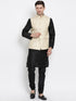 Vastramay Cream and Black Color Silk Blend Baap Beta Jacket Kurta Pyjama set