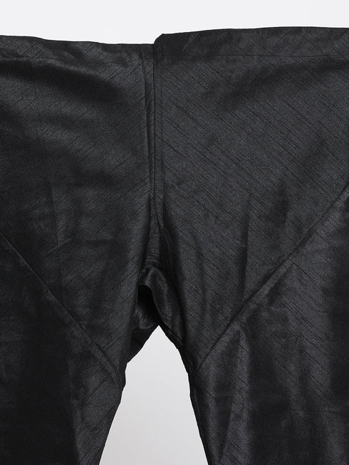 Vastramay Cream and Black Color Silk Blend Baap Beta Jacket Kurta Pyjama set