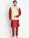 VASTRAMAY Men's Cream Silk Blend Jacket With Kurta Pyjama Set