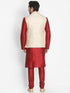 VASTRAMAY Men's Cream Silk Blend Jacket With Kurta Pyjama Set