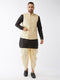 Vastramay Men's Cream Silk Blend Jacket With Curved Kurta Dhoti Set