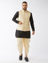 Vastramay Men's Cream Silk Blend Jacket With Curved Kurta Dhoti Set
