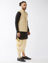 Vastramay Men's Cream Silk Blend Jacket With Curved Kurta Dhoti Set