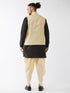 Vastramay Men's Cream Silk Blend Jacket With Curved Kurta Dhoti Set