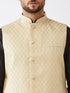 Vastramay Men's Cream Silk Blend Jacket With Curved Kurta Dhoti Set