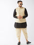 Vastramay Men's Cream Silk Blend Jacket With Curved Kurta Dhoti Set