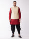 Vastramay Men's Gold Silk Blend Jacket With Curved Kurta Dhoti Set