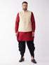 Vastramay Men's Gold Silk Blend Jacket With Curved Kurta Dhoti Set