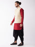Vastramay Men's Gold Silk Blend Jacket With Curved Kurta Dhoti Set