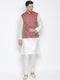 VASTRAMAY Men's Maroon Silk Blend Jacket With Kurta Pyjama Set