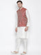 VASTRAMAY Men's Maroon Silk Blend Jacket With Kurta Pyjama Set