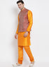 VASTRAMAY Men's Maroon Silk Blend Jacket With Kurta Pyjama Set