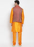 VASTRAMAY Men's Maroon Silk Blend Jacket With Kurta Pyjama Set