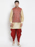 VASTRAMAY Men's Maroon Silk Blend Jacket With Curved Kurta Dhoti Set