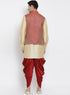 VASTRAMAY Men's Maroon Silk Blend Jacket With Curved Kurta Dhoti Set