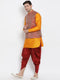 VASTRAMAY Men's Maroon Silk Blend Jacket With Curved Kurta Dhoti Set