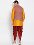 VASTRAMAY Men's Maroon Silk Blend Jacket With Curved Kurta Dhoti Set