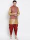 VASTRAMAY Men's Maroon Silk Blend Jacket With Curved Kurta Dhoti Set