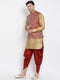 VASTRAMAY Men's Maroon Silk Blend Jacket With Curved Kurta Dhoti Set