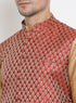 VASTRAMAY Men's Maroon Silk Blend Jacket With Curved Kurta Dhoti Set