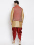 VASTRAMAY Men's Maroon Silk Blend Jacket With Curved Kurta Dhoti Set